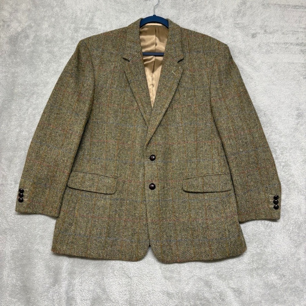 Vintage Harris Tweed Blazer Mens 42 Short Tweed Herringbone Sports Coat Wool